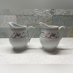 Audobon By Tiffany & Co Limoges France Porcelain Pair Of Creamer Pitchers